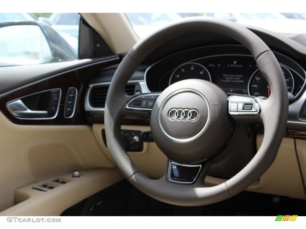 2016 Audi A7 3.0 TFSI Prestige quattro Atlas Beige Steering Wheel Photo #105466344