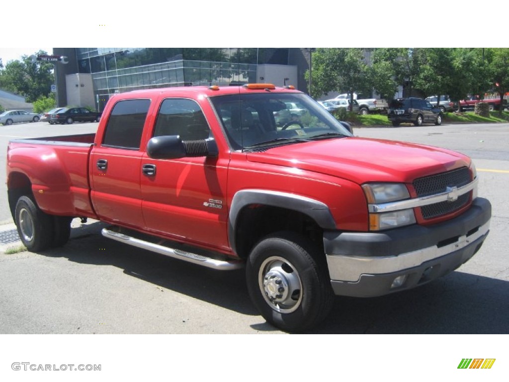 2003 Silverado 3500 LT Crew Cab 4x4 Dually - Victory Red / Tan photo #3