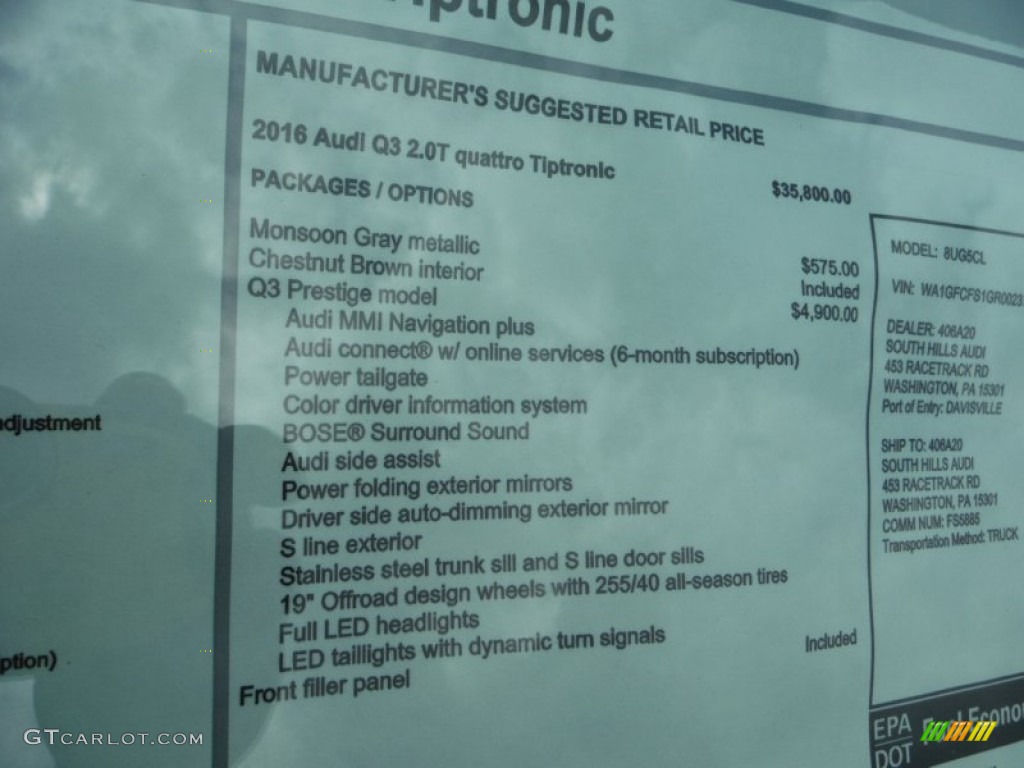 2016 Audi Q3 2.0 TSFI Prestige quattro Window Sticker Photo #105481893