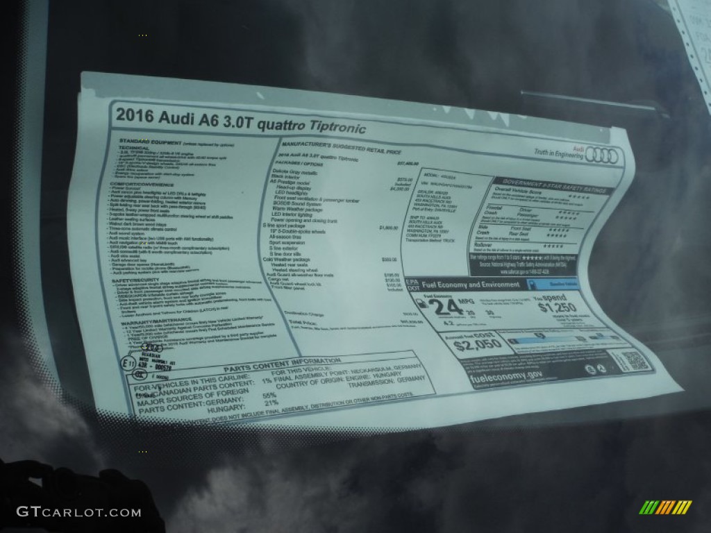2016 Audi A6 3.0 TFSI Prestige quattro Window Sticker Photo #105482487
