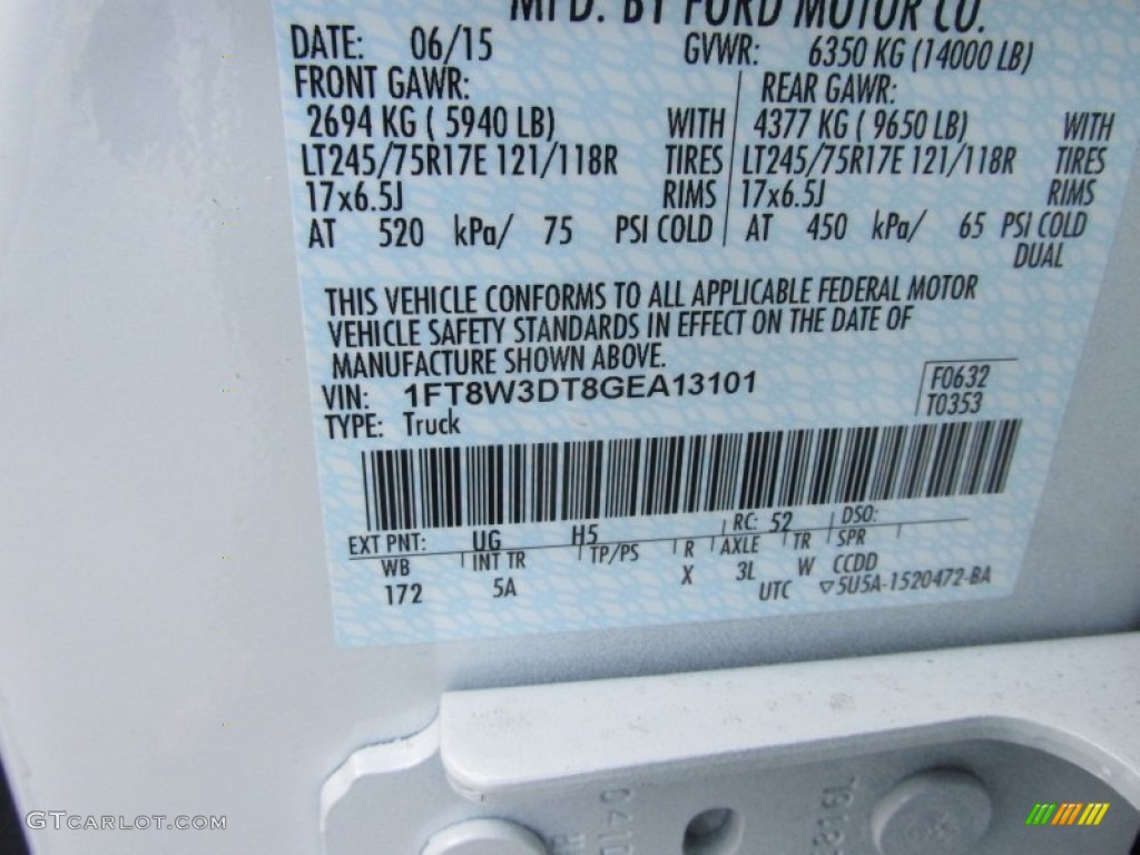 2016 F350 Super Duty Color Code UG for White Platinum Metallic Photo #105487560