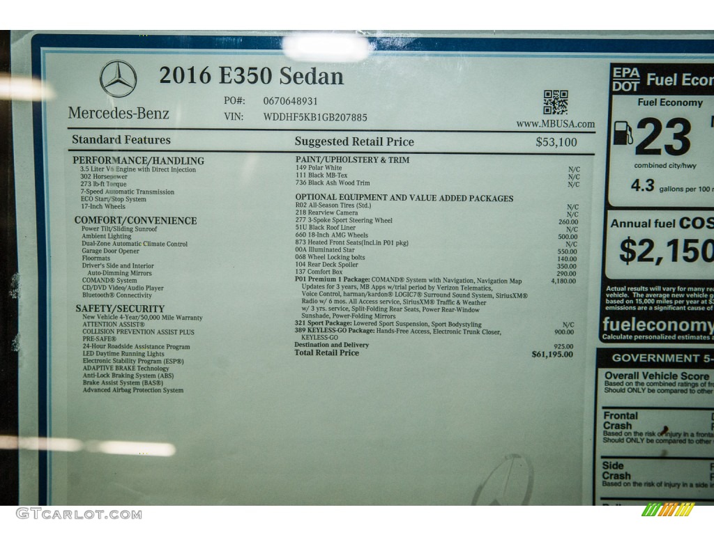 2016 Mercedes-Benz E 350 Sedan Window Sticker Photo #105490744