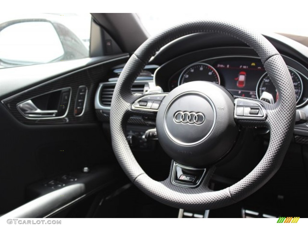 2016 Audi RS 7 4.0 TFSI quattro Black Valcona w/Honeycomb Stitching Steering Wheel Photo #105491115