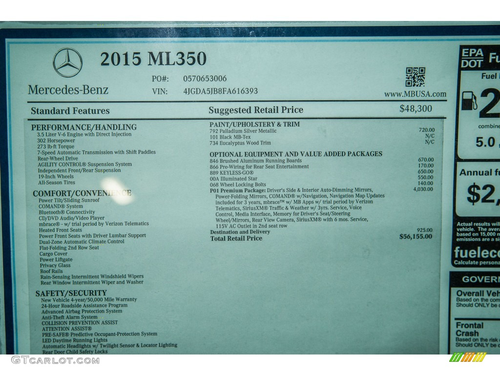 2015 Mercedes-Benz ML 350 Window Sticker Photo #105497095