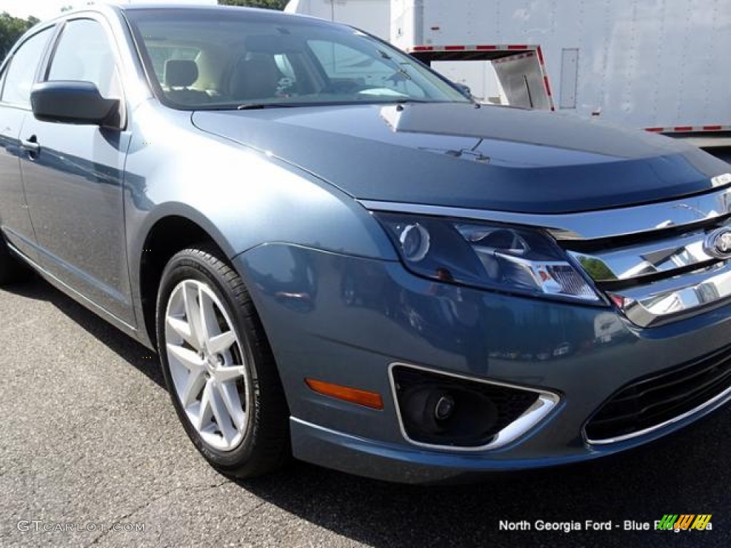 2011 Fusion SEL V6 - Steel Blue Metallic / Camel photo #36