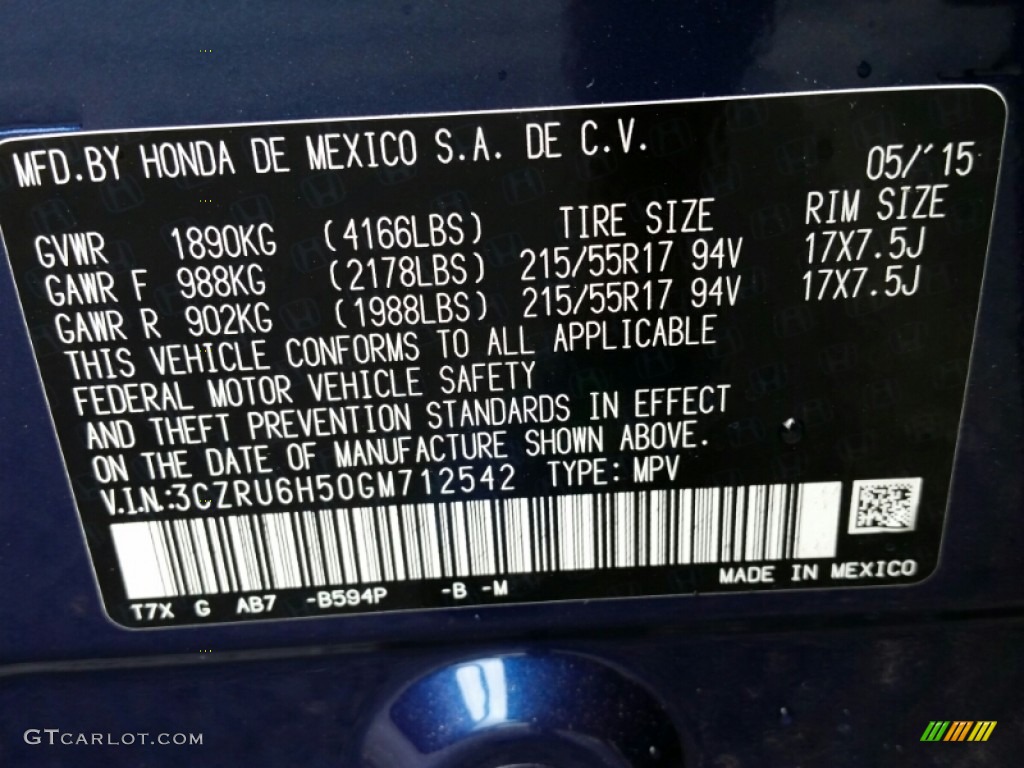 2016 HR-V Color Code B594P for Deep Ocean Pearl Photo #105541257