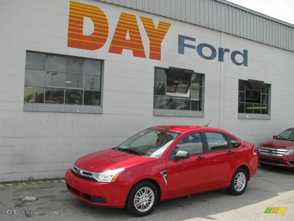 2008 Focus SE Sedan - Vermillion Red / Medium Stone photo #1