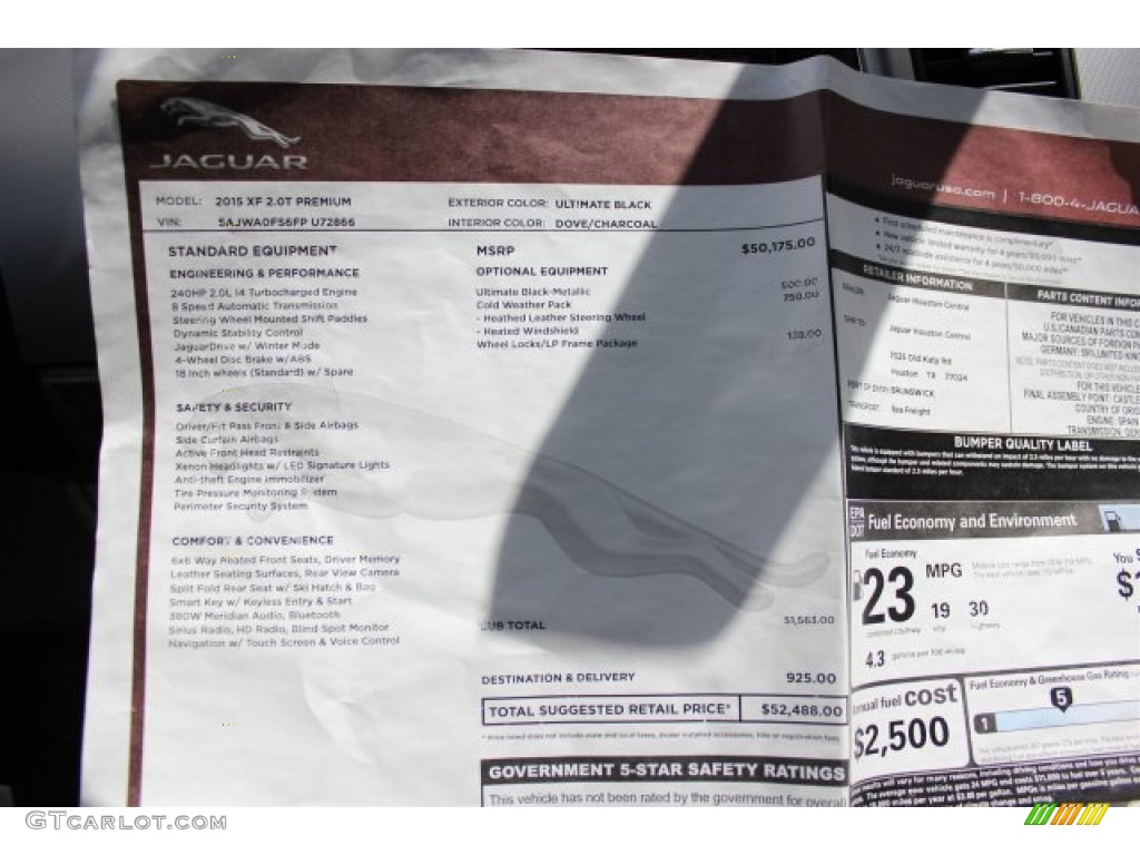 2015 Jaguar XF 2.0T Premium Window Sticker Photo #105578214