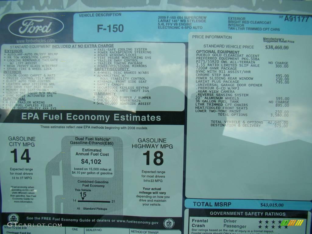 2009 Ford F150 Lariat SuperCrew 4x4 Window Sticker Photos