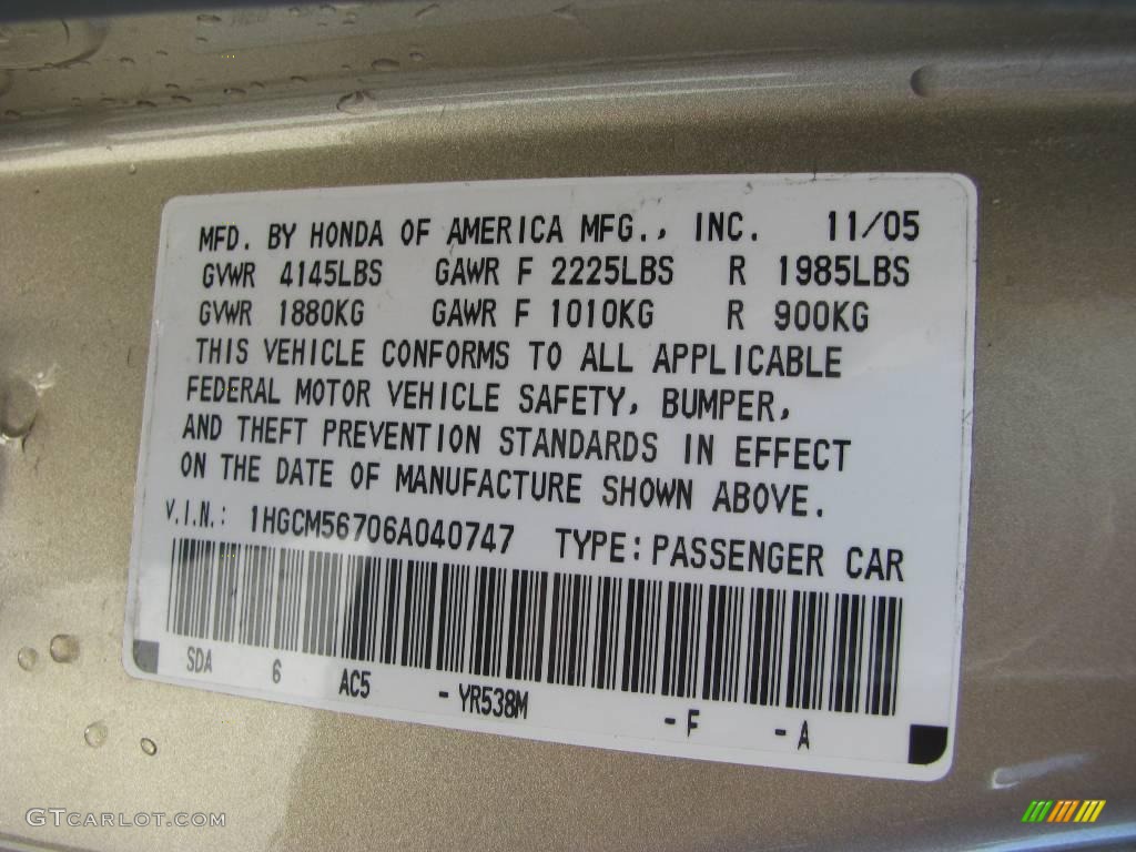2006 Accord EX Sedan - Desert Mist Metallic / Ivory photo #14
