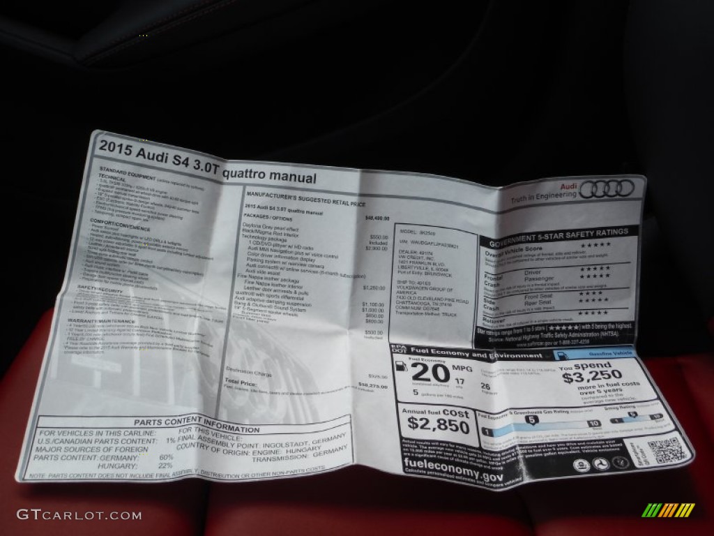2015 Audi S4 Premium Plus 3.0 TFSI quattro Window Sticker Photo #105596568