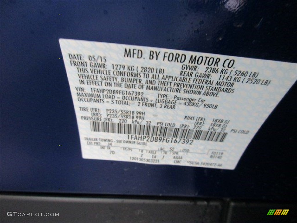 2015 Taurus SE - Deep Impact Blue Metallic / Dune photo #16