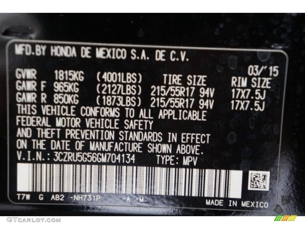 2016 HR-V Color Code NH731P for Crystal Black Pearl Photo #105601779