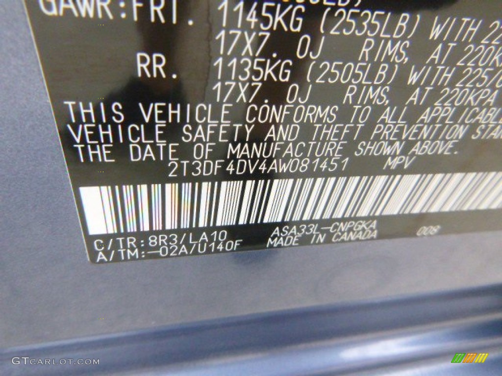 2010 RAV4 Limited 4WD - Pacific Blue Metallic / Ash Gray photo #17