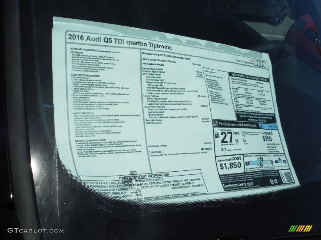 2016 Audi Q5 3.0 TDI Premium Plus quattro Window Sticker Photo #105620734