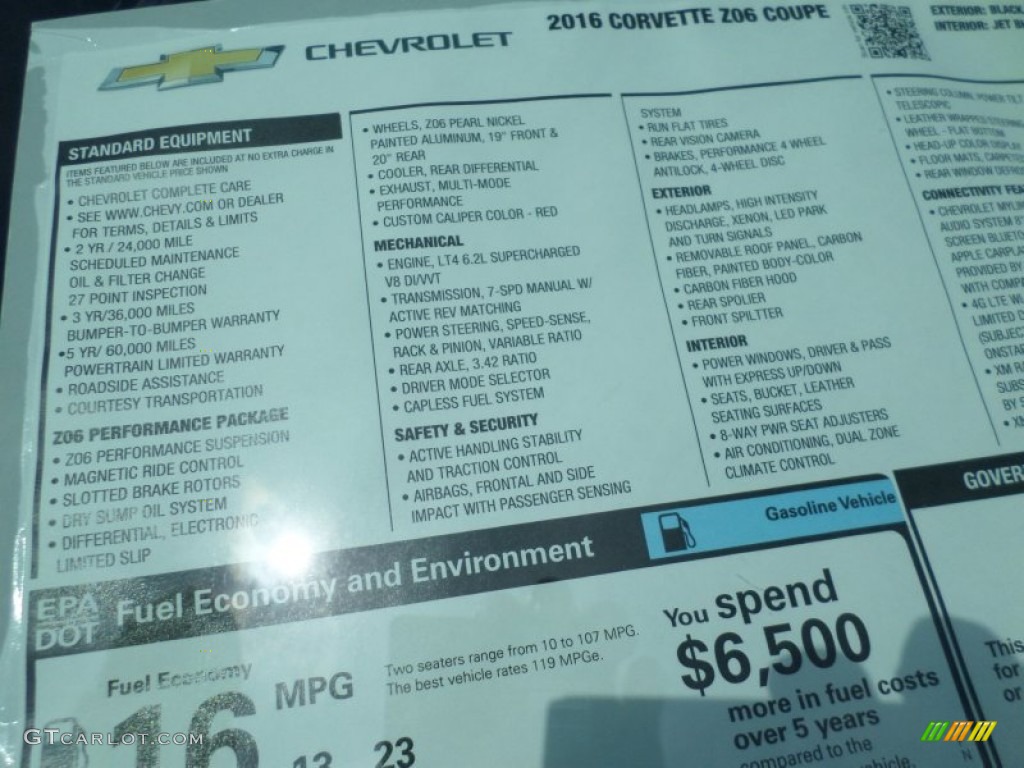 2016 Chevrolet Corvette Z06 Coupe Window Sticker Photo #105623245