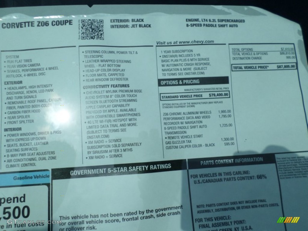 2016 Chevrolet Corvette Z06 Coupe Window Sticker Photo #105623266