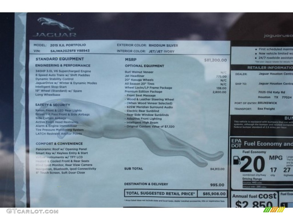 2015 Jaguar XJ XJL Portfolio Window Sticker Photo #105624784