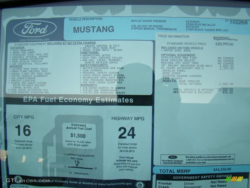 2010 Mustang GT Premium Coupe - Kona Blue Metallic / Charcoal Black photo #12