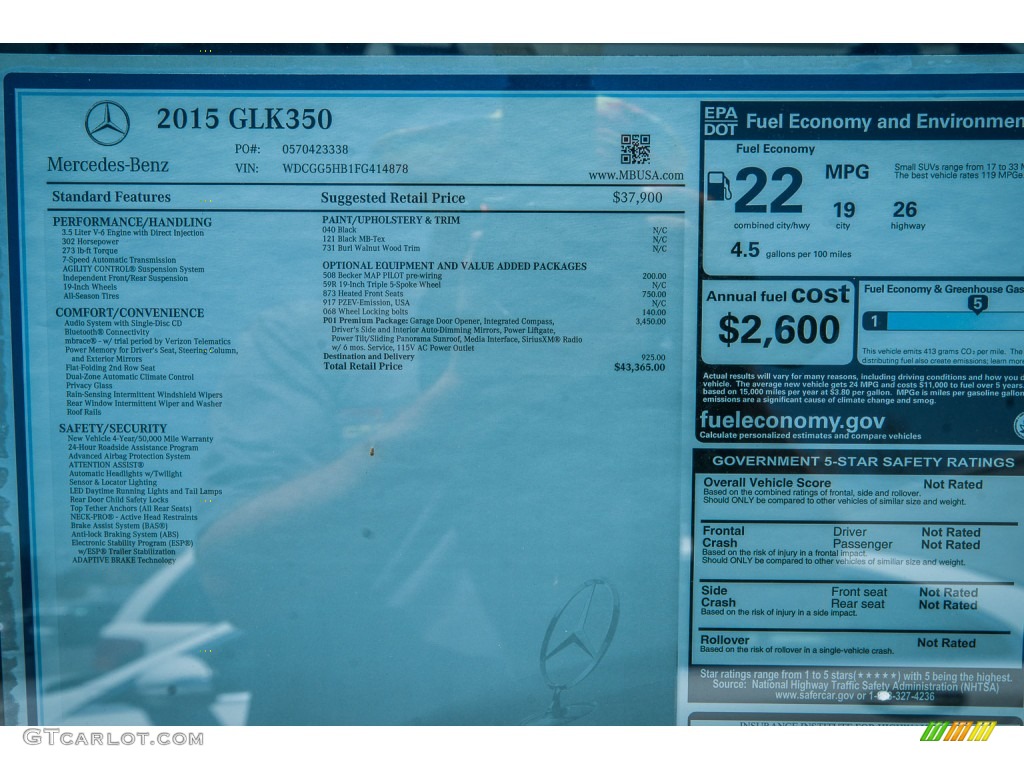 2015 Mercedes-Benz GLK 350 Window Sticker Photo #105633373