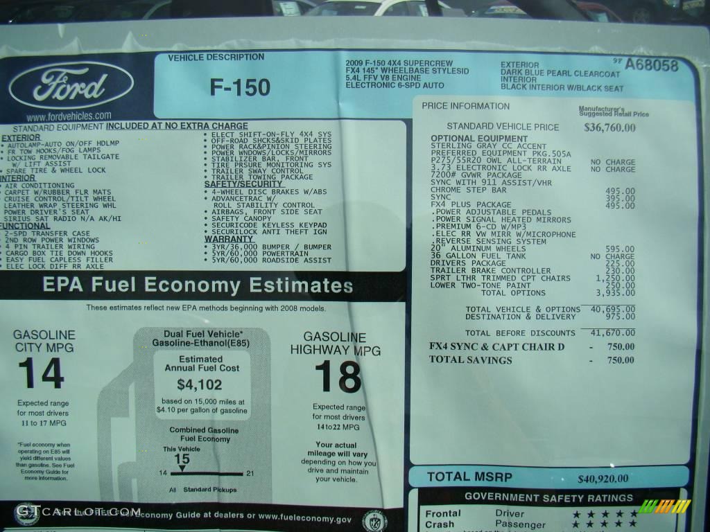 2009 F150 FX4 SuperCrew 4x4 - Dark Blue Pearl Metallic / Black/Black photo #14