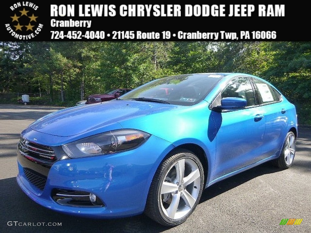2015 Dart GT - Laser Blue Pearl / Black/Ruby Red Accent Stitching photo #1