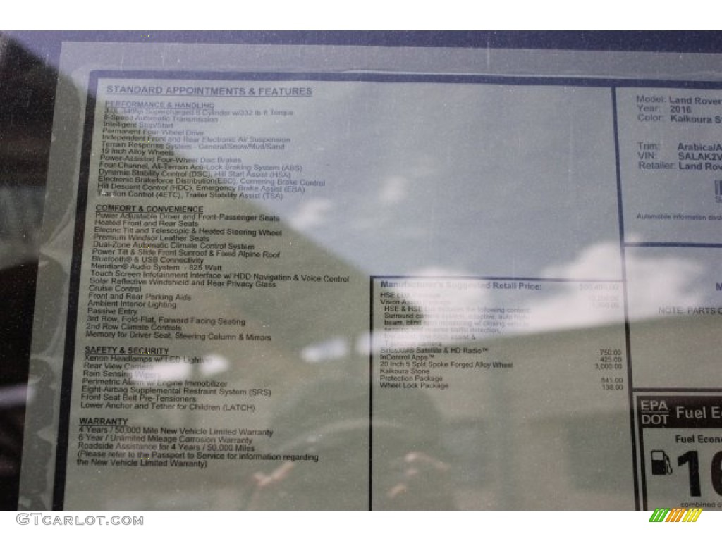 2016 Land Rover LR4 HSE LUX Window Sticker Photo #105658056
