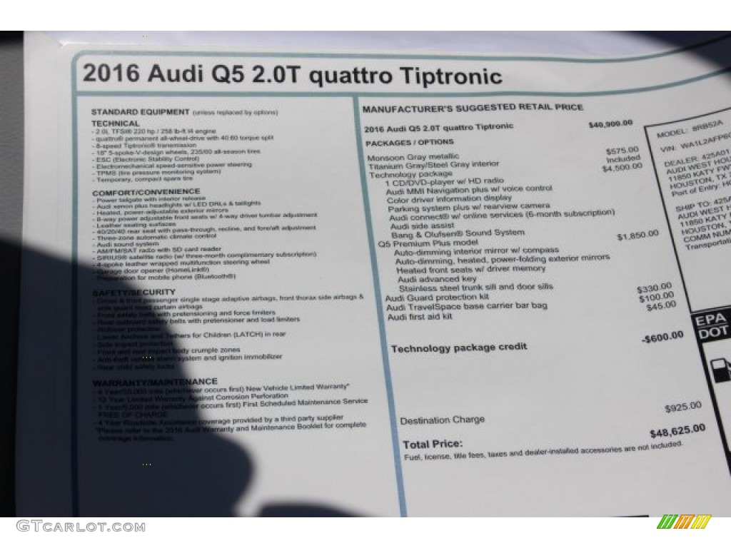 2016 Q5 2.0 TFSI Premium quattro - Monsoon Gray Metallic / Titanium Gray photo #8