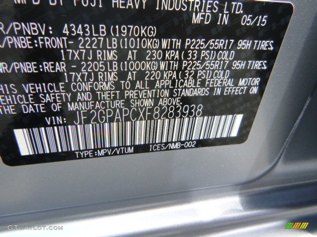 2015 XV Crosstrek 2.0i Limited - Ice Silver Metallic / Black photo #15