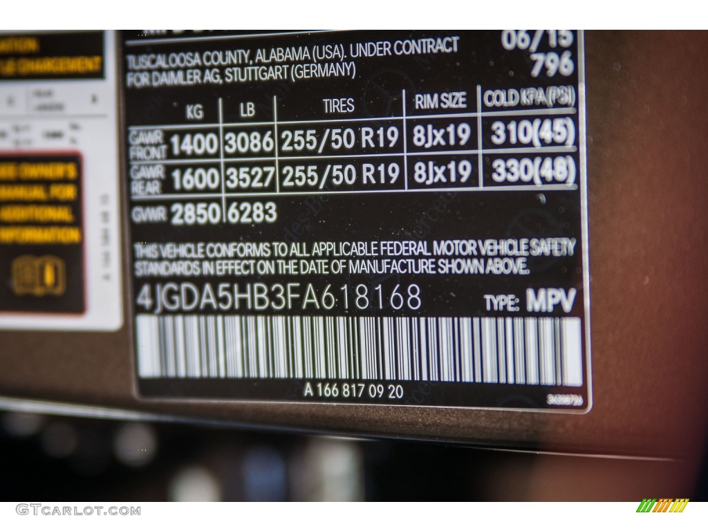 2015 Mercedes-Benz ML 350 4Matic Color Code Photos