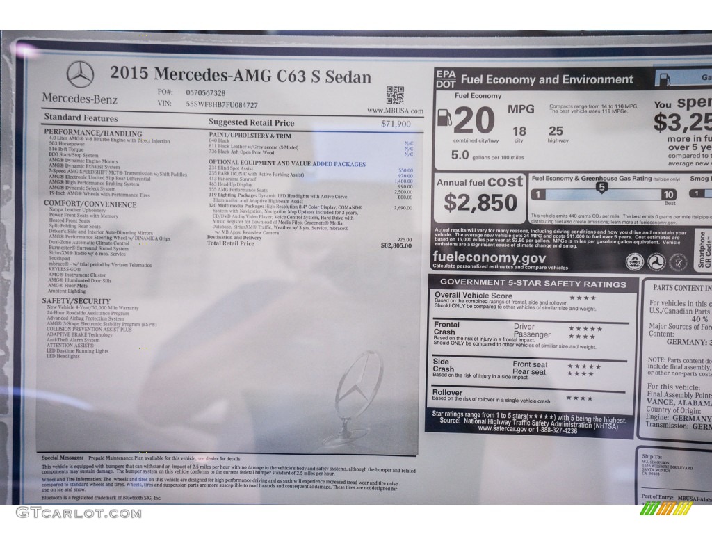 2015 Mercedes-Benz C 63 AMG Coupe Window Sticker Photo #105692693