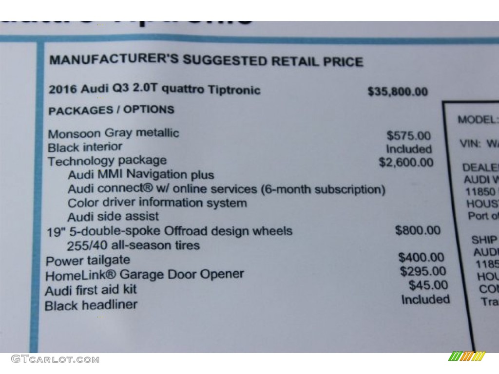 2016 Audi Q3 2.0 TSFI Premium Plus quattro Window Sticker Photo #105698108