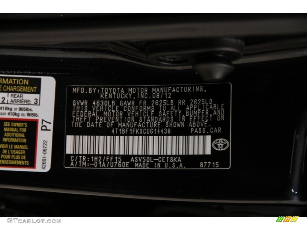 2012 Camry Color Code 1H2 for Cosmic Gray Mica Photo #105699310