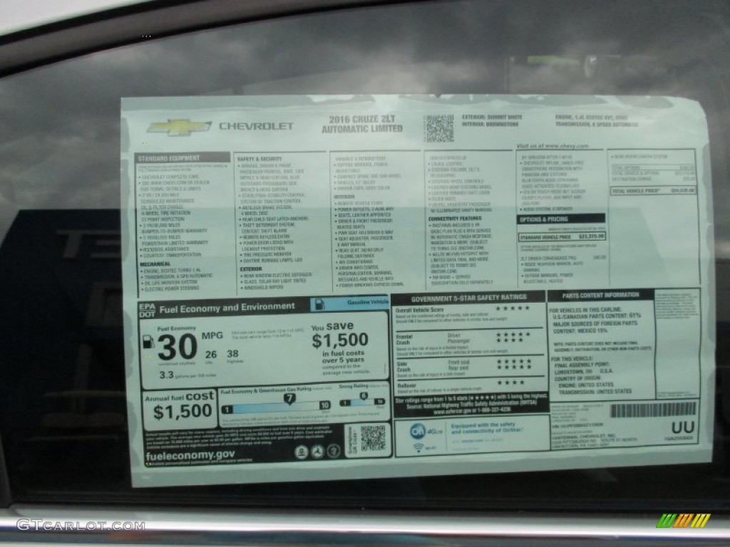 2016 Chevrolet Cruze Limited LT Window Sticker Photo #105720845