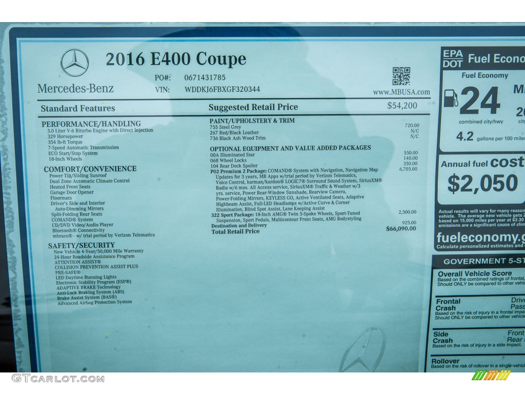 2016 Mercedes-Benz E 400 Coupe Window Sticker Photo #105727244