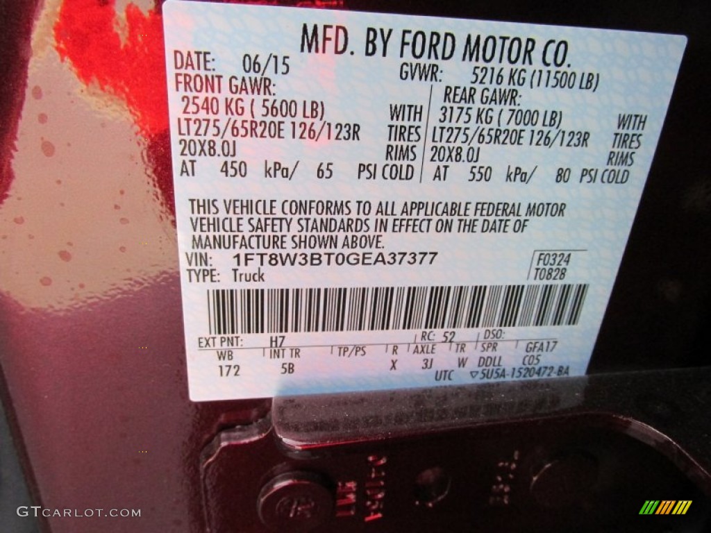 2016 F350 Super Duty Color Code H7 for Bronze Fire Metallic Photo #105745313