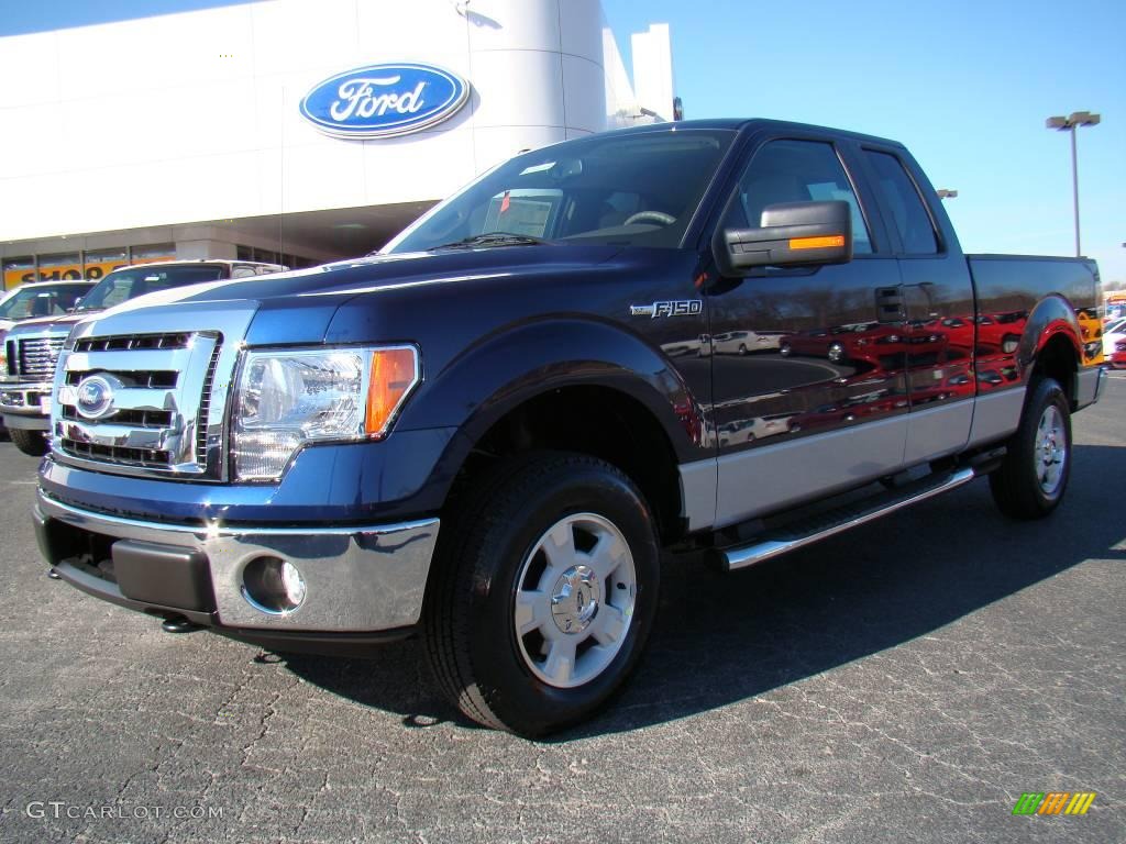 2009 F150 XLT SuperCab 4x4 - Dark Blue Pearl Metallic / Stone/Medium Stone photo #6