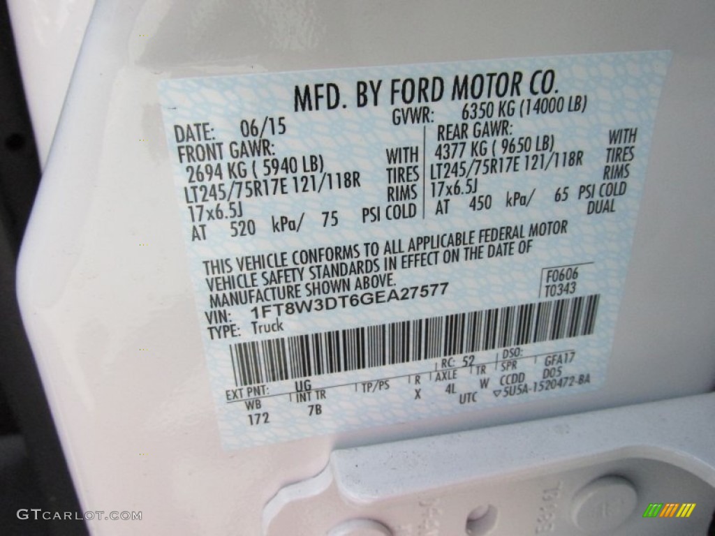 2016 F350 Super Duty Color Code UG for White Platinum Metallic Photo #105746522