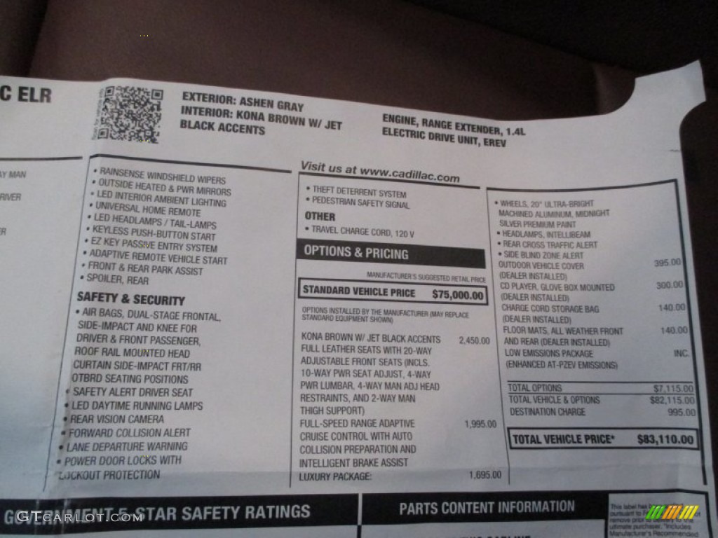 2014 Cadillac ELR Coupe Window Sticker Photo #105749561