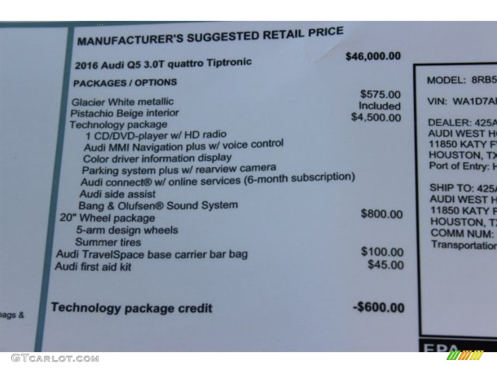 2016 Audi Q5 3.0 TFSI Premium Plus quattro Window Sticker Photo #105776893