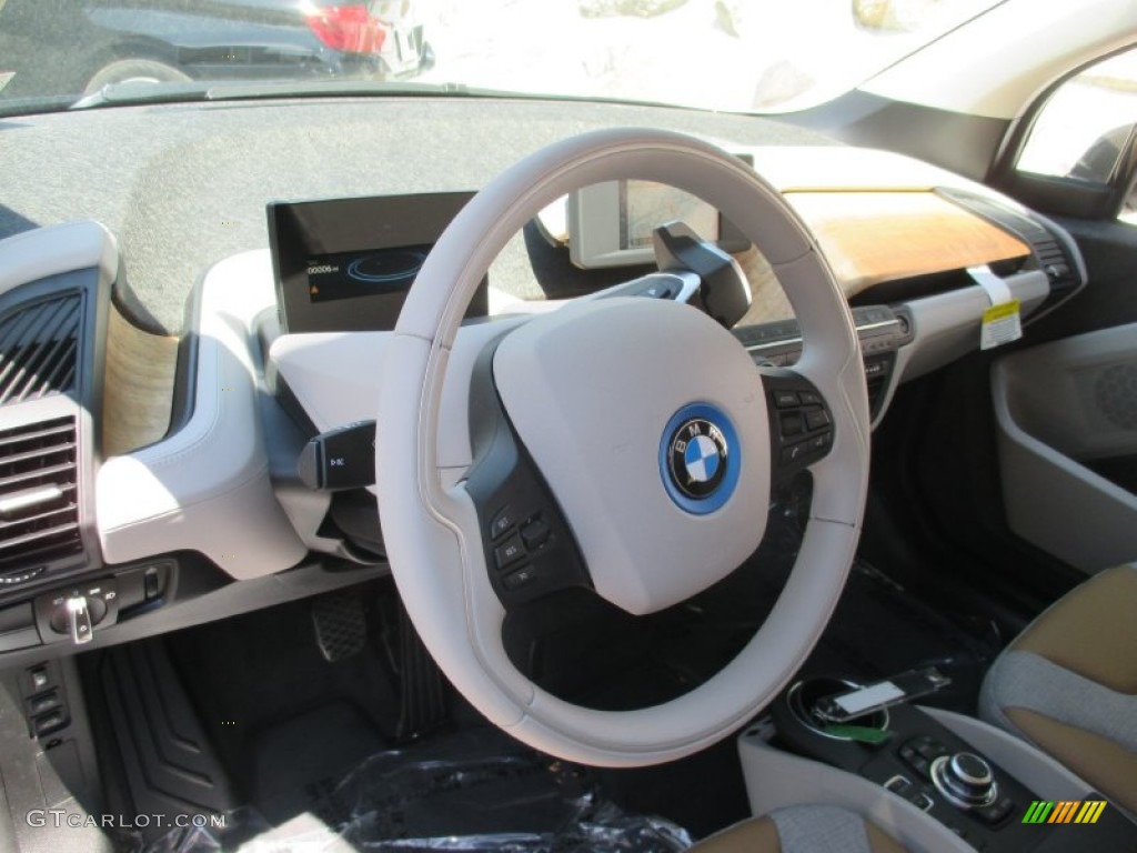 2015 BMW i3 with Range Extender Giga Cassia Natural Leather & Carum Spice Grey Wool Cloth Steering Wheel Photo #105783348