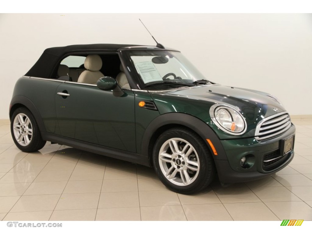 2011 Cooper Convertible - British Racing Green II / Gravity Polar Beige Leather photo #2