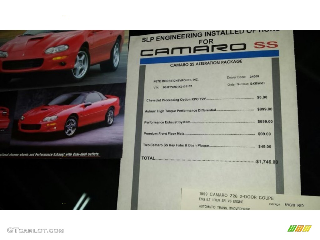 1999 Camaro Z28 SS Coupe - Bright Red / Dark Gray photo #28