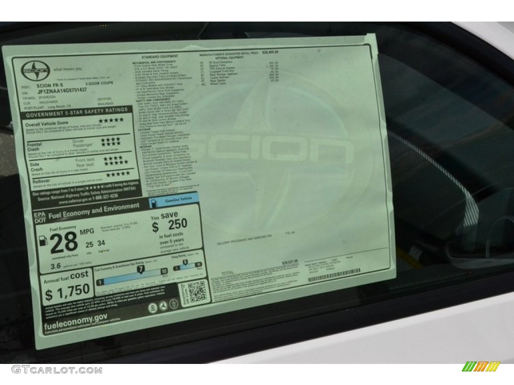 2016 Scion FR-S Coupe Window Sticker Photo #105822613
