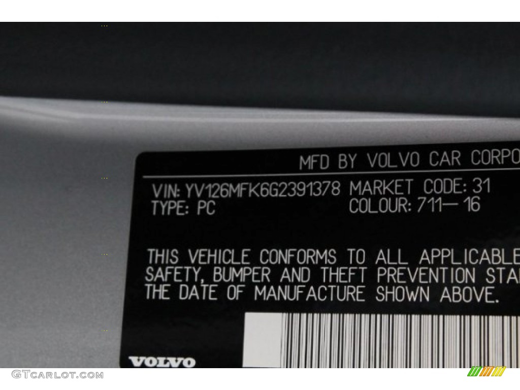 2016 S60 Color Code 711 for Bright Silver Metallic Photo #105831253