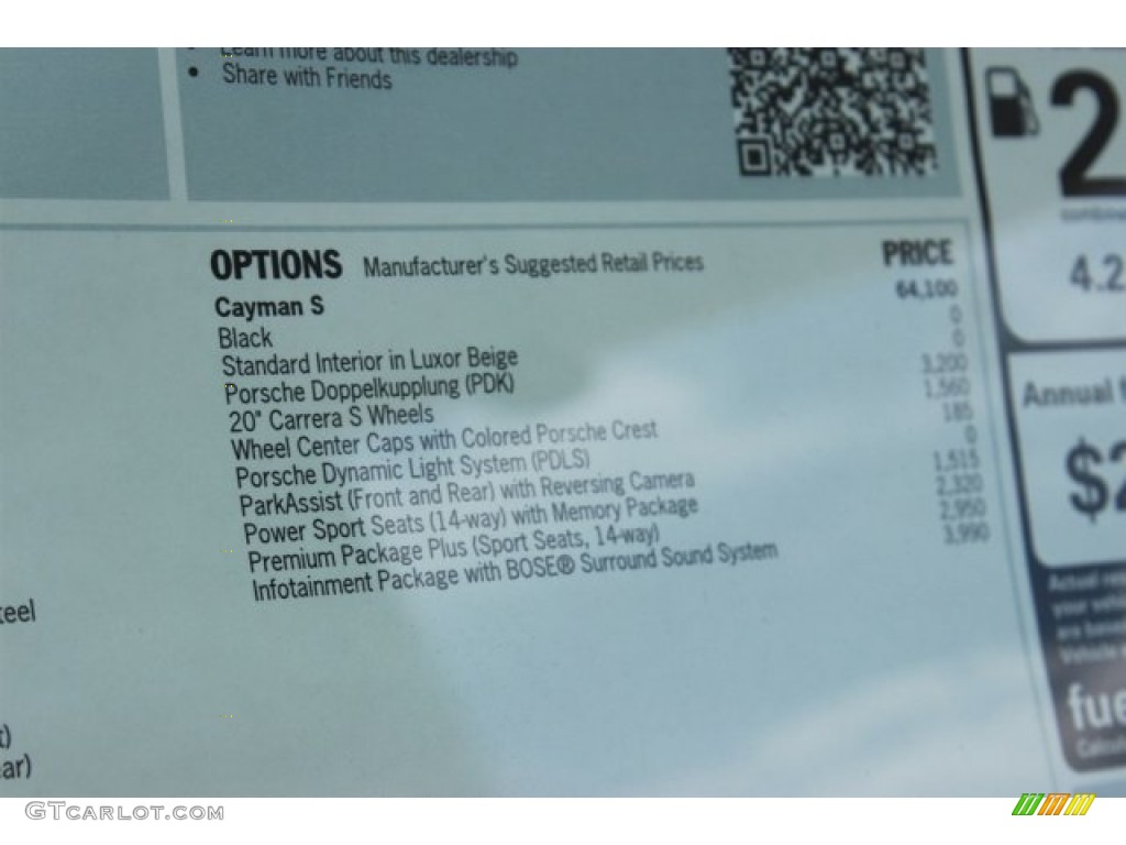 2016 Porsche Cayman S Window Sticker Photo #105839788