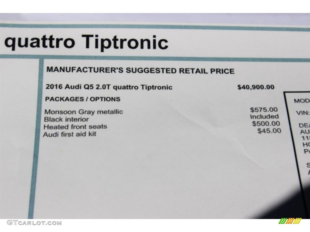 2016 Audi Q5 2.0 TFSI Premium quattro Window Sticker Photo #105842476