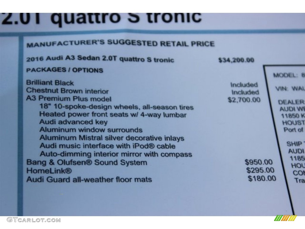 2016 Audi A3 2.0 Premium Plus quattro Window Sticker Photo #105842952