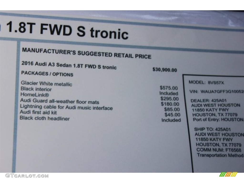 2016 Audi A3 1.8 Premium Window Sticker Photo #105843604