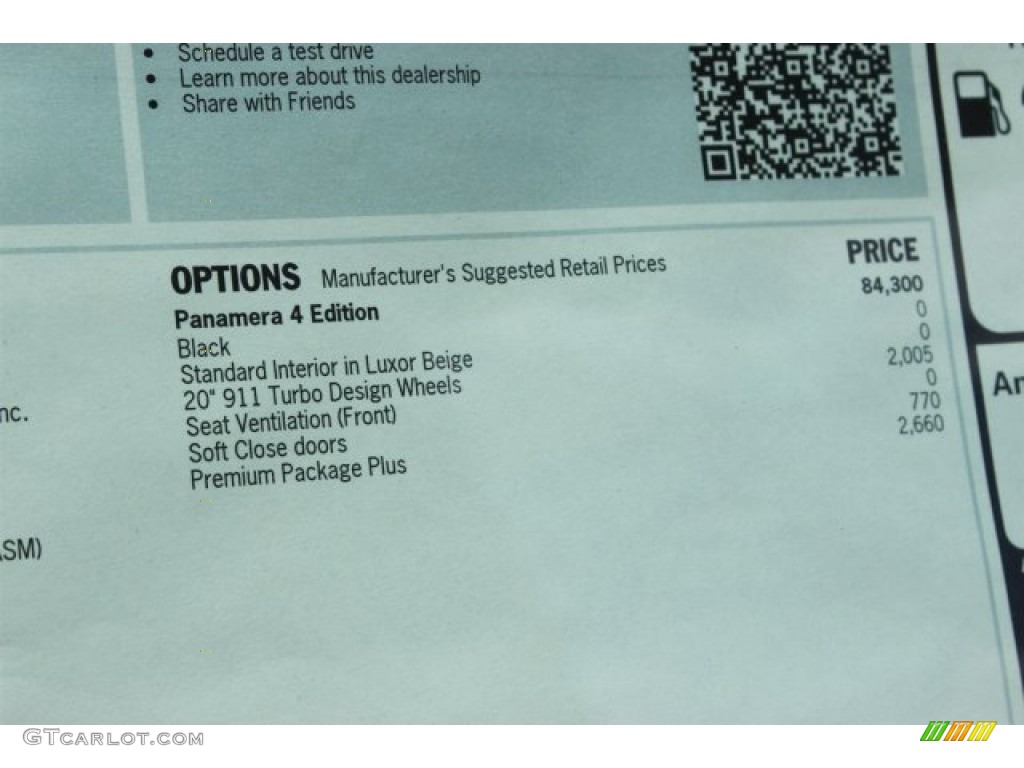 2016 Porsche Panamera 4 Edition Window Sticker Photo #105862316